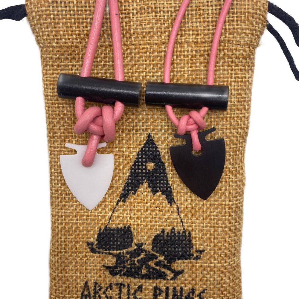 Arrowhead Fire Starter Necklace with PINK Cord, Bushcraft Survival Necklace